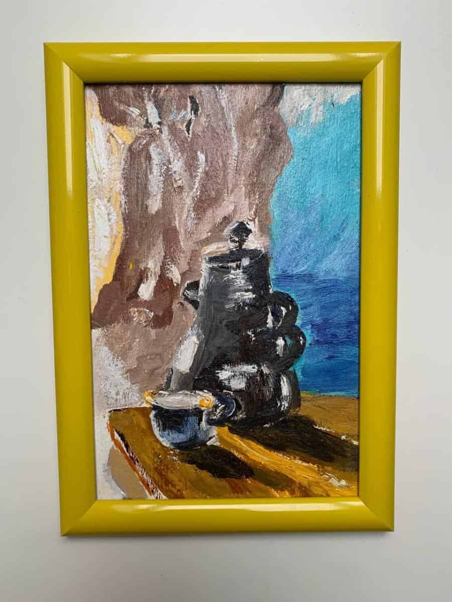 rámovaný autorský obraz "Jug " 165 x 253 mm. olej 2021