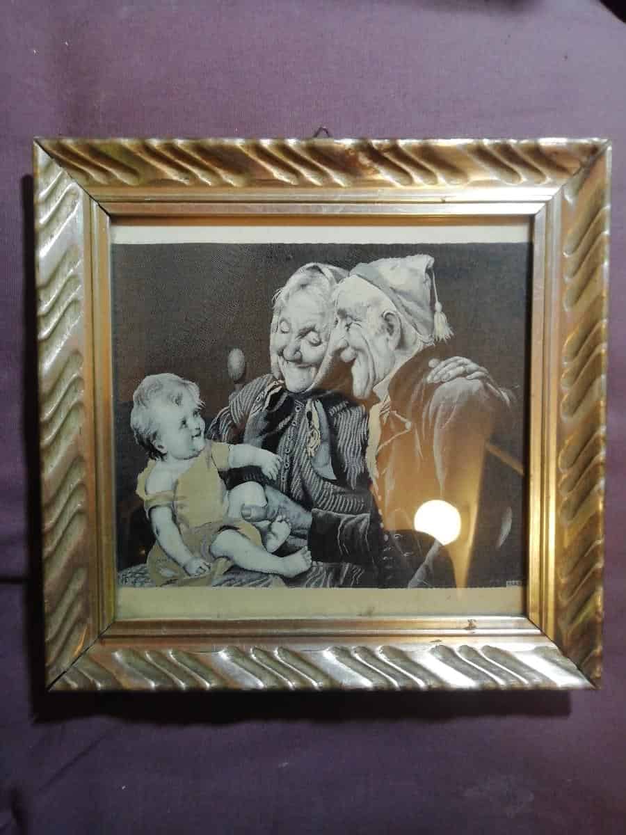 Starožitný francouzský gobelínek (strojově vyšívaný obrázek)