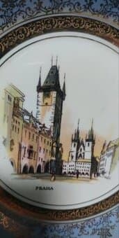 Retro porcelánový talíř s motivem Prahy
