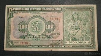 VZÁCNÁ 100 Kč,  série D , rok 1920, neperforovaná