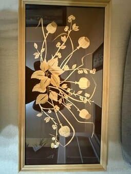 Starožitný obraz – Intarzie z pšeničné slámy (motiv Máky)