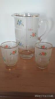 Džbán a dvě skleničky, ručně malované - prodám
