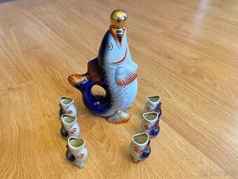 Keramická souprava „Ryba“ – modrá (karafa + 6 kalíšků)